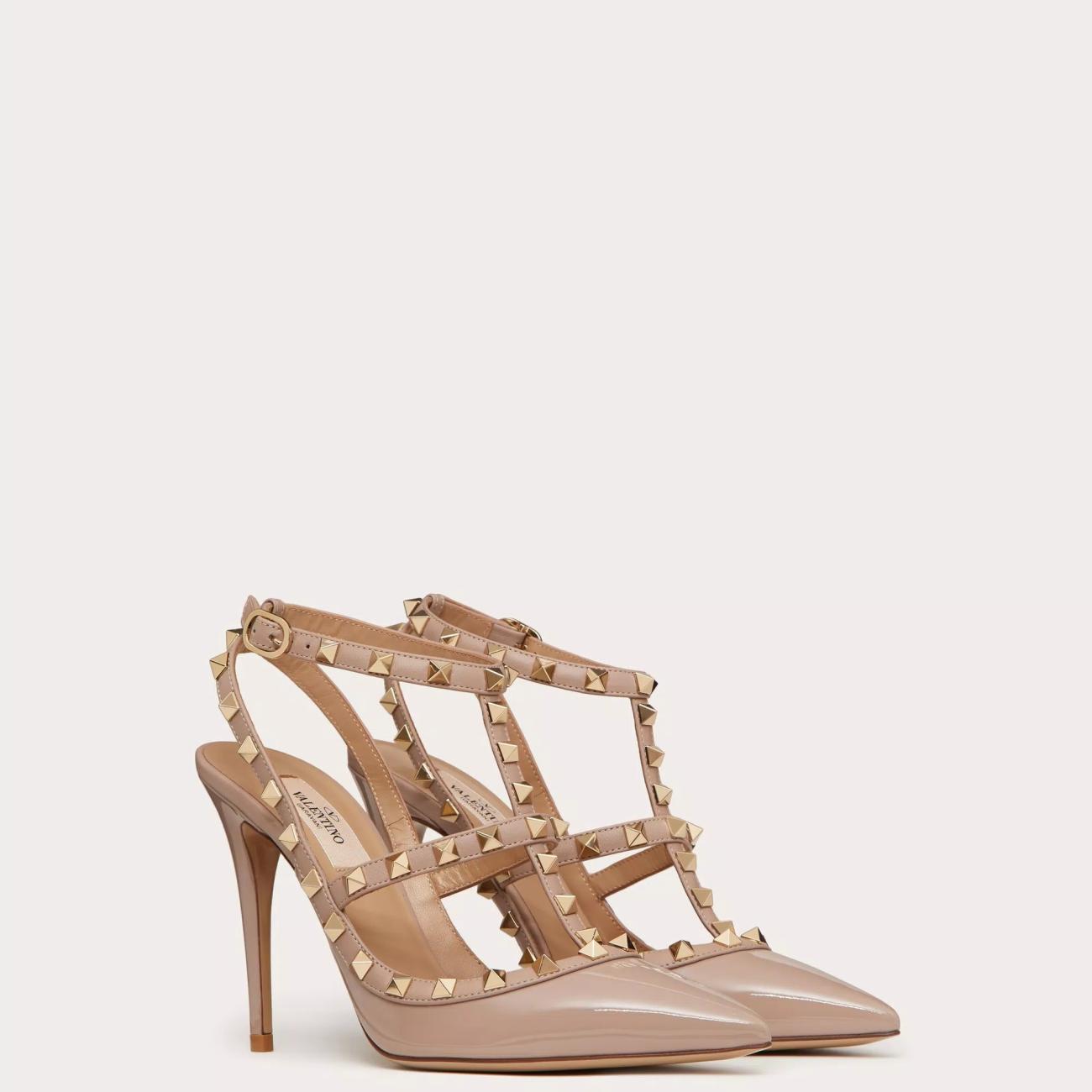 100MM PATENT LEATHER ROCKSTUD CAGE PUMPS