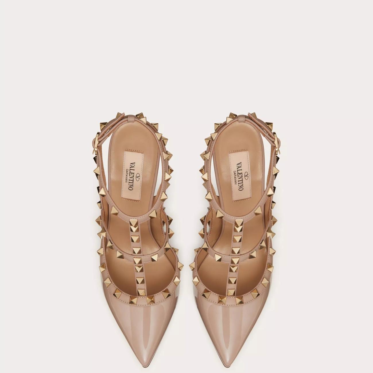 100MM PATENT LEATHER ROCKSTUD CAGE PUMPS