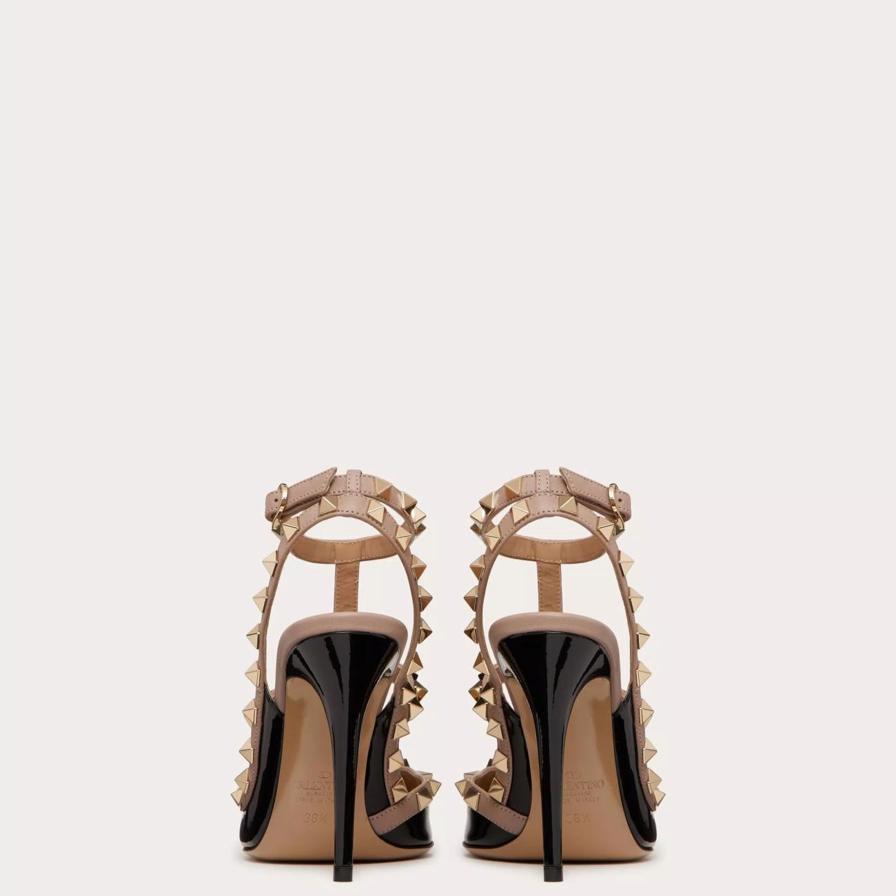 100MM PATENT LEATHER ROCKSTUD CAGE PUMPS BLACK