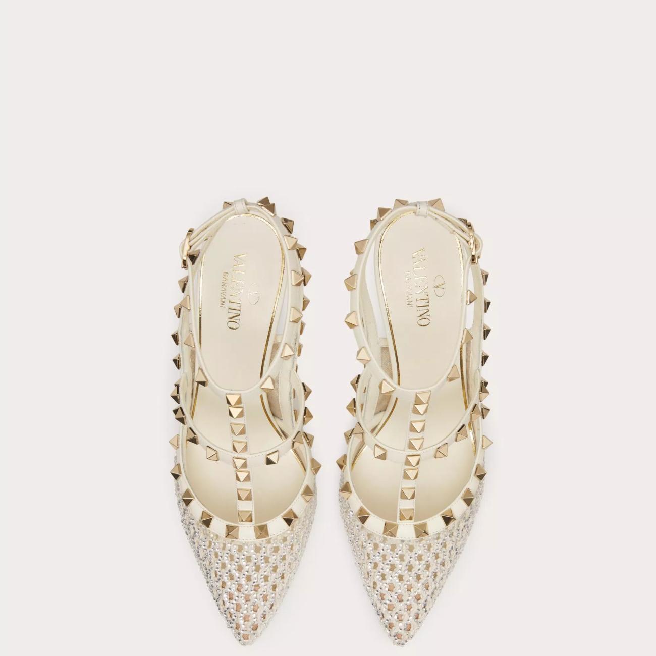 CRYSTAL AND STRAP EMBELLISHED ROCKSTUD MESH PUMPS 100MM