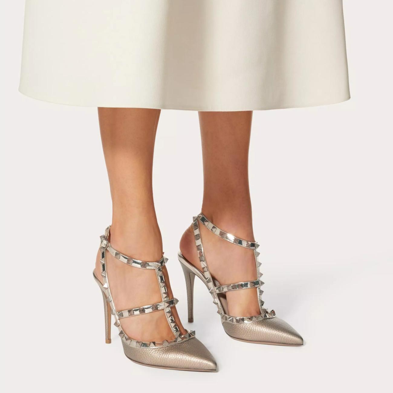 METHYLLIC LEATHER ROCKSTUD STRAP 100MM PUMPS