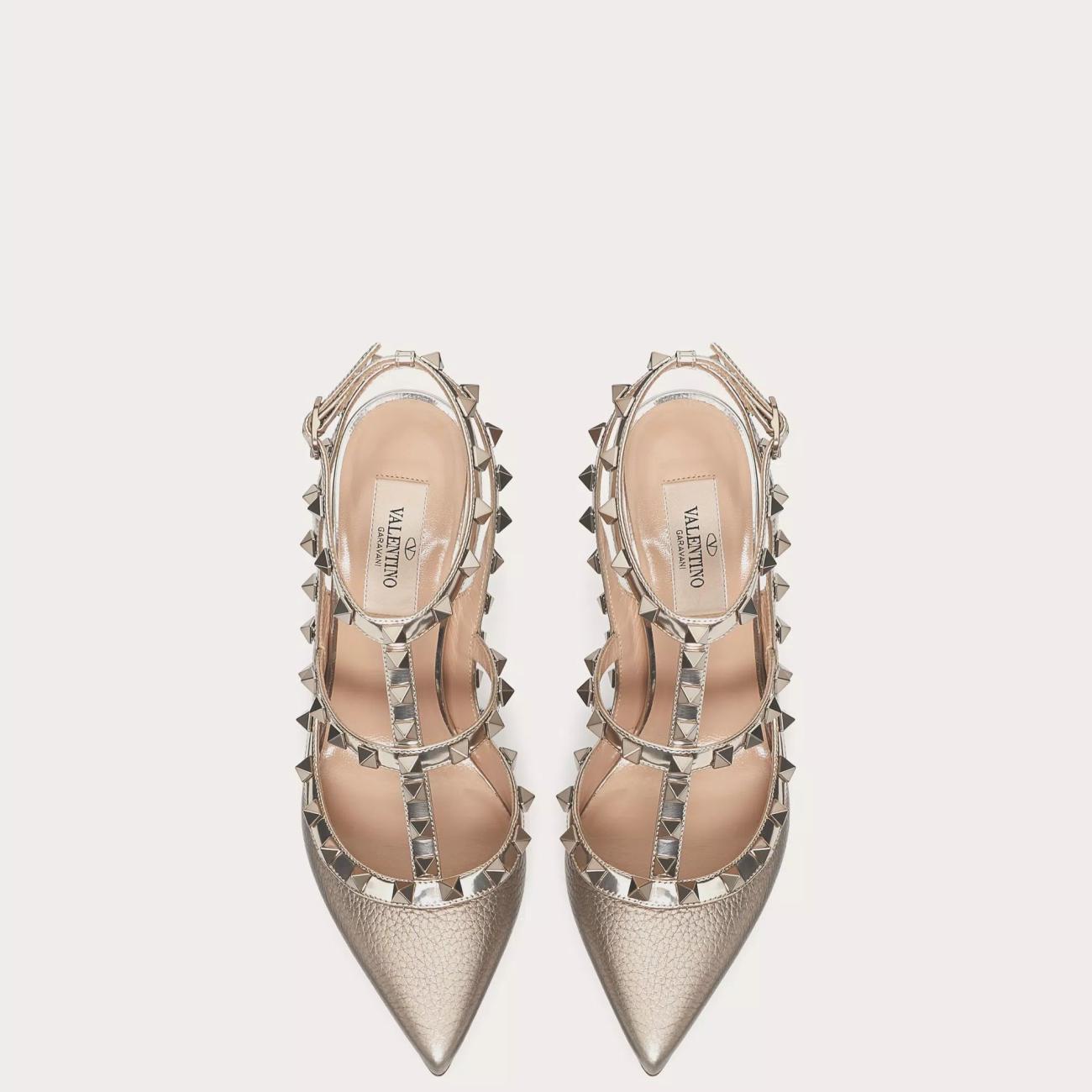 METHYLLIC LEATHER ROCKSTUD STRAP 100MM PUMPS