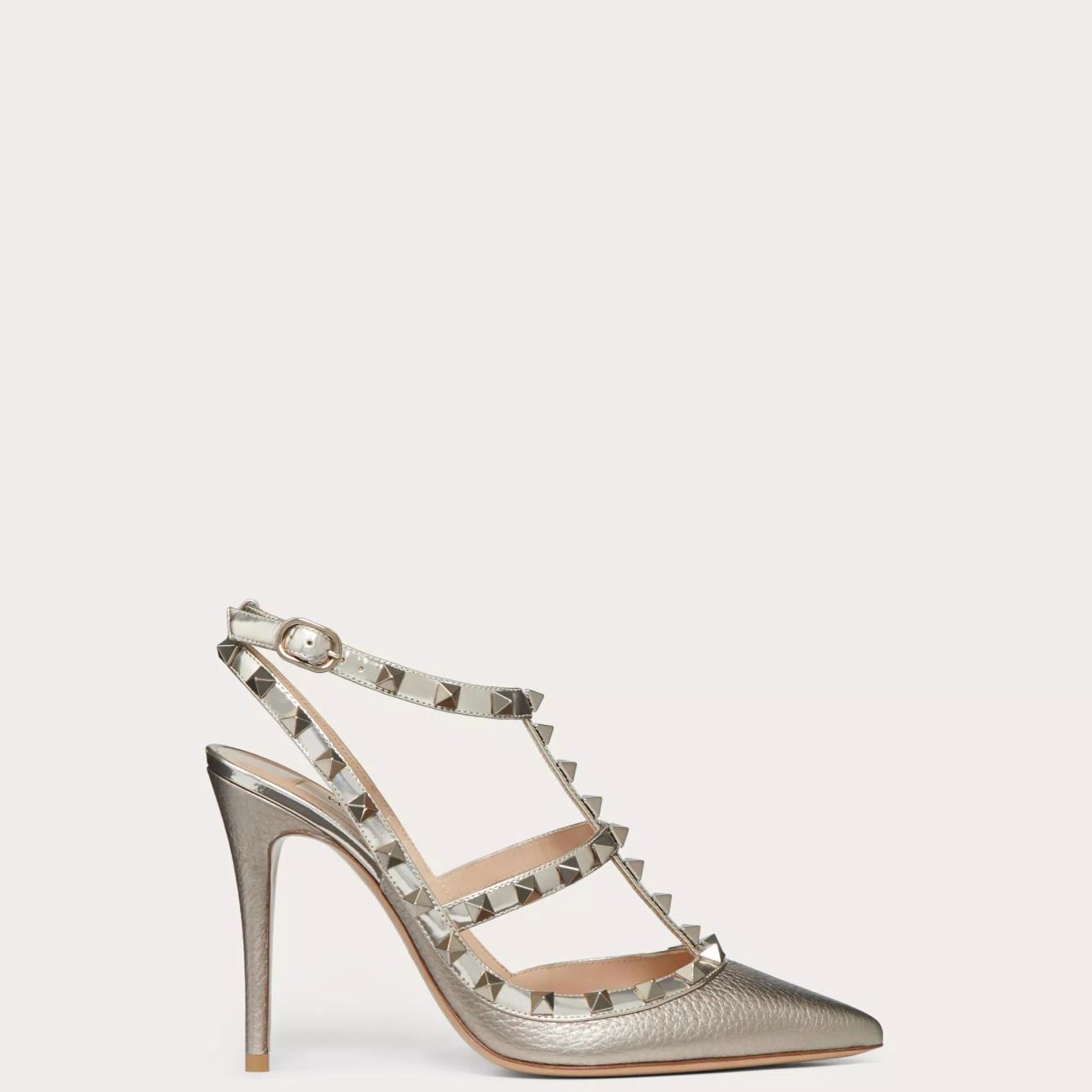 METHYLLIC LEATHER ROCKSTUD STRAP 100MM PUMPS