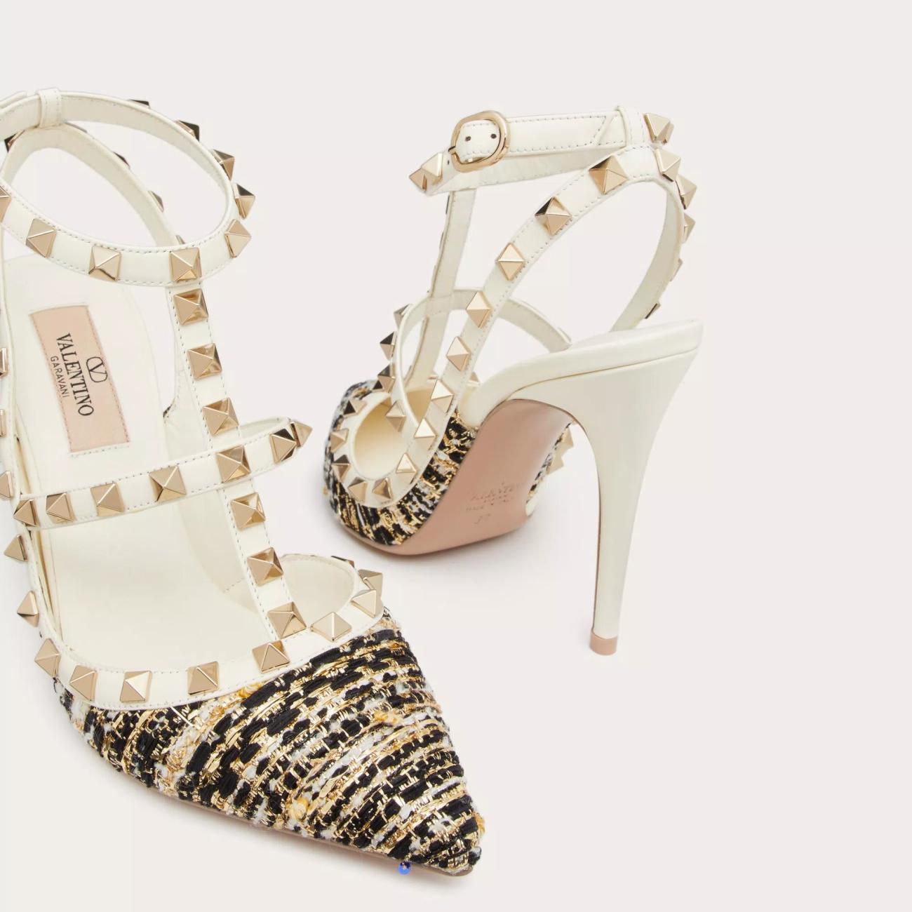 ROCKSTUD TWEED STRAP PUMPS 100MM