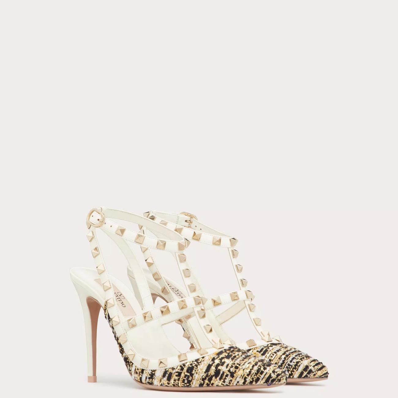 ROCKSTUD TWEED STRAP PUMPS 100MM