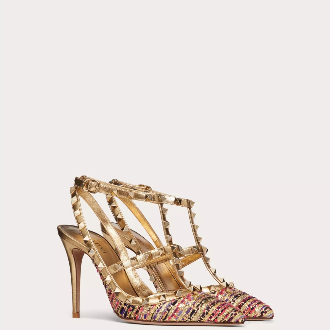 ROCKSTUD TWEED STRAP PUMPS 100MM