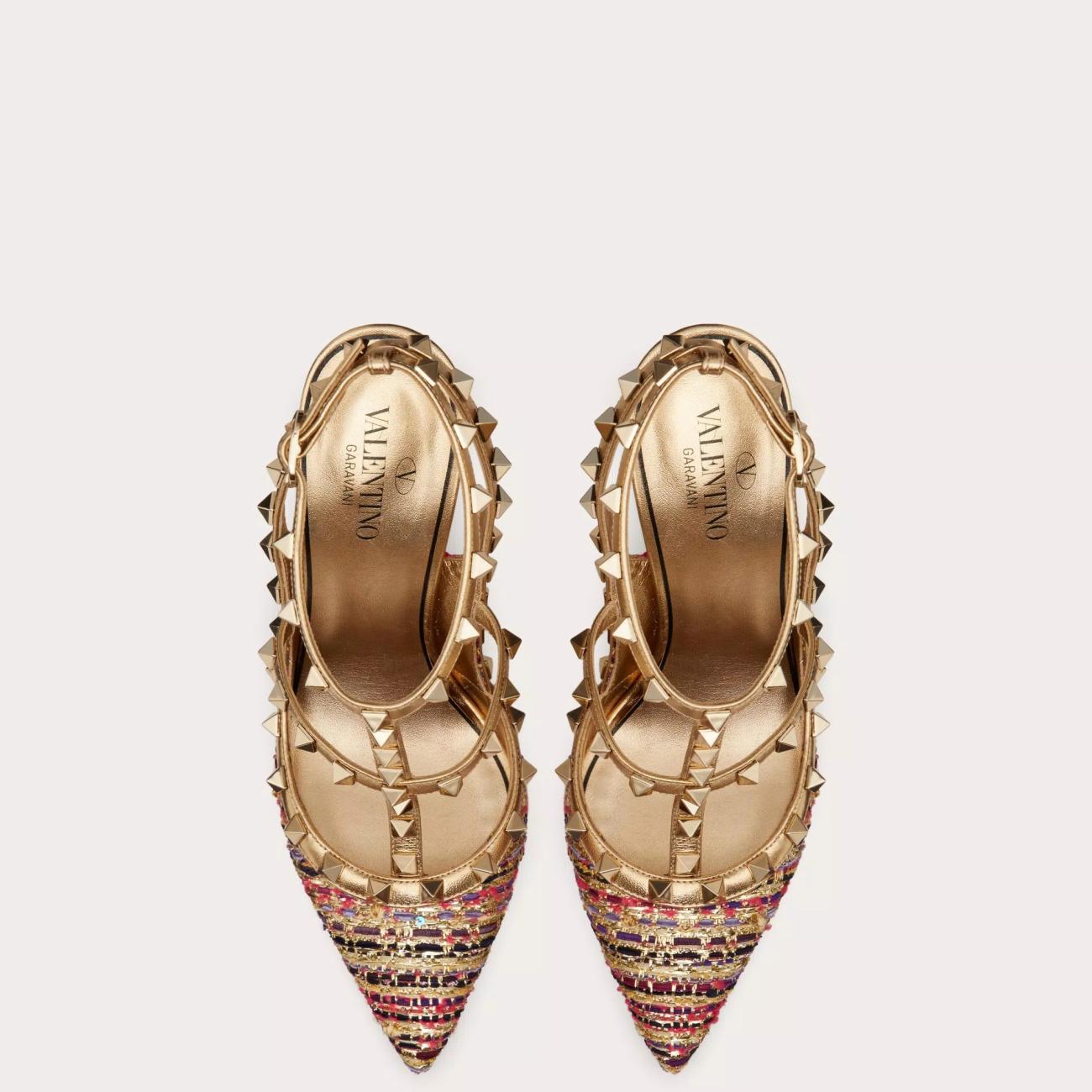 ROCKSTUD TWEED STRAP PUMPS 100MM