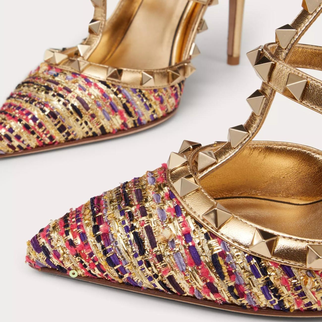 ROCKSTUD TWEED STRAP PUMPS 100MM