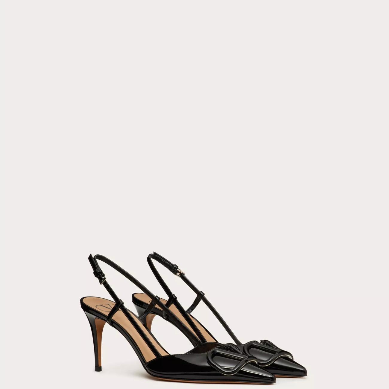 PATENT LEATHER VLOGO SIGNATURE SLING BACK PUMPS 80MM