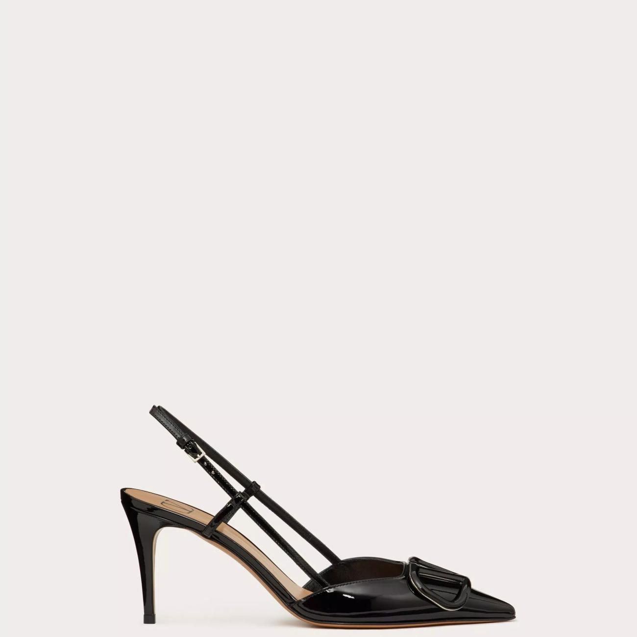 PATENT LEATHER VLOGO SIGNATURE SLING BACK PUMPS 80MM