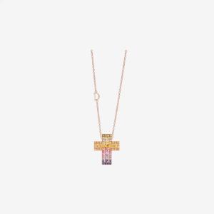 Damiani Belle Epoque Rainbow Sapphires 20x26mm Necklace Pink Gold