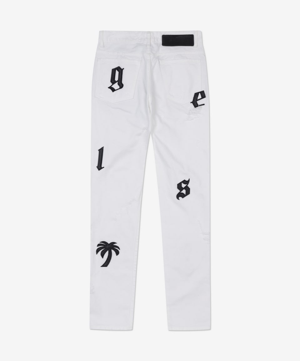 [3 Days Special] Men's Logo Patch Distressed Pants - White