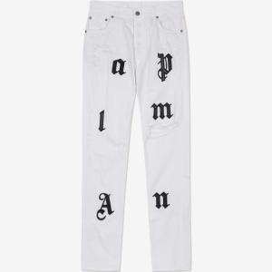 [3 Days Special] Men's Logo Patch Distressed Pants - White