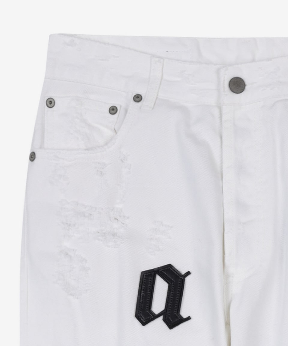 [3 Days Special] Men's Logo Patch Distressed Pants - White