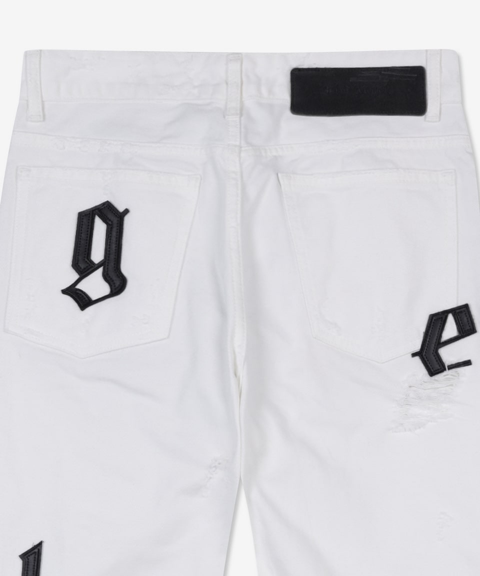 [3 Days Special] Men's Logo Patch Distressed Pants - White