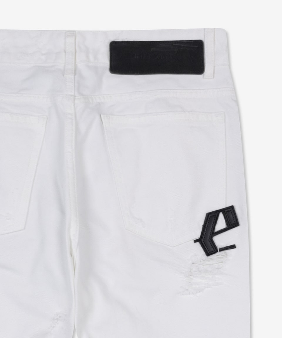 [3 Days Special] Men's Logo Patch Distressed Pants - White