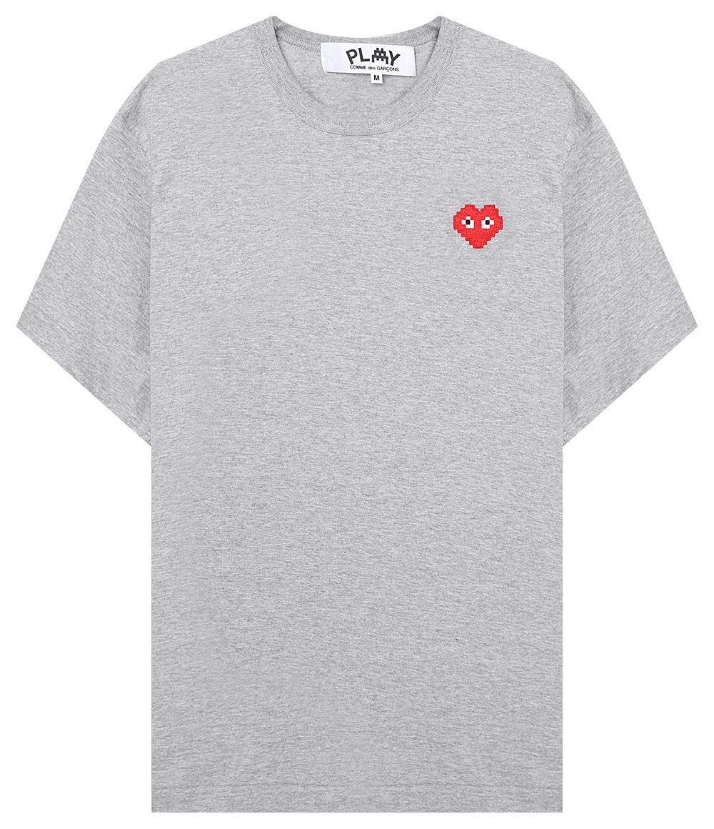 Pixel Red Heart Wappen Short Sleeve Tee gray