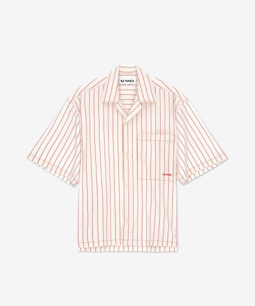Men's short-sleeved shirt - Off-white: Red stripe
