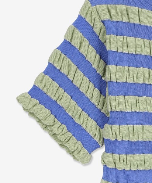 Women's wavy short sleeve top - Blue: Green