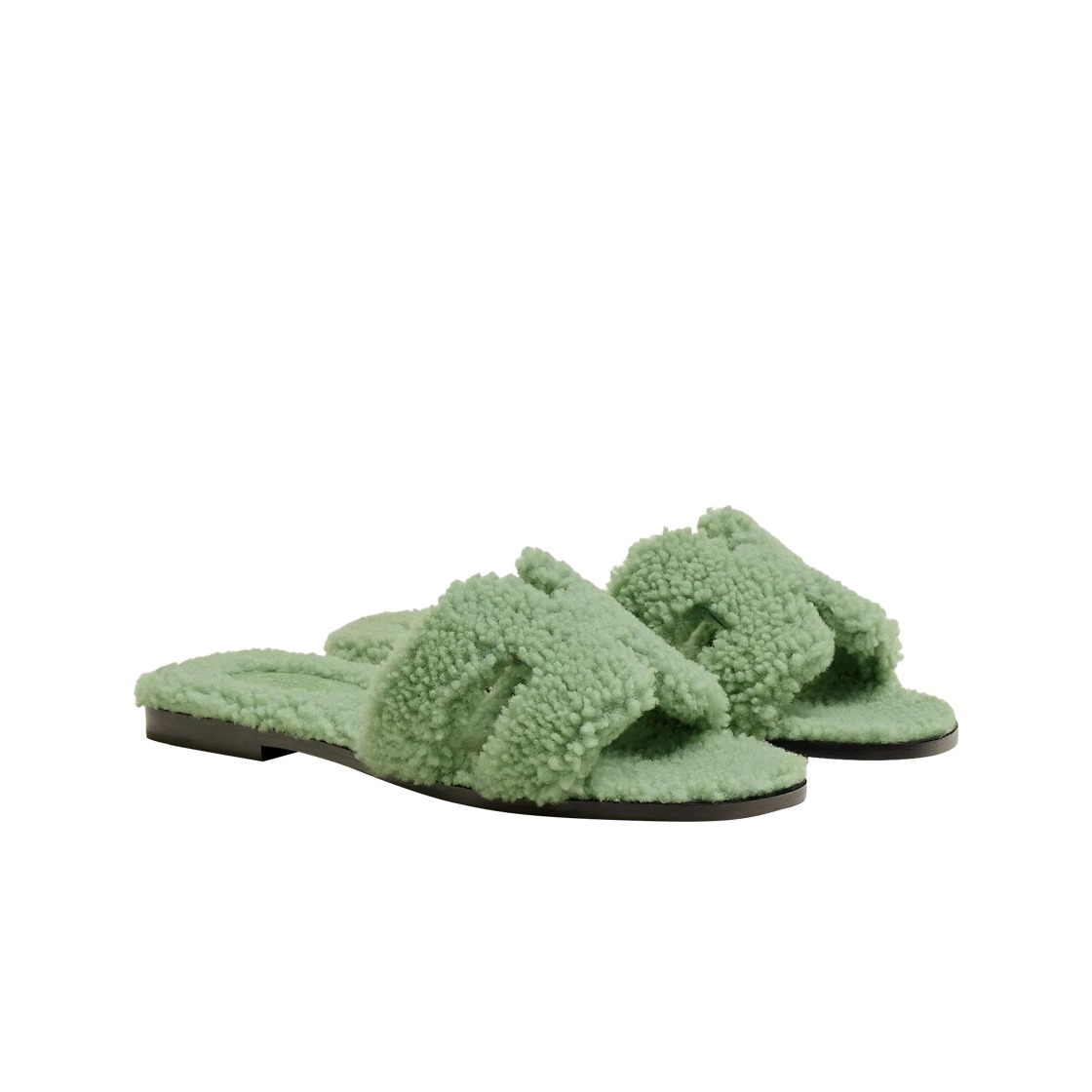 Hermes Oran Sandal Woolskin & Vert Deau