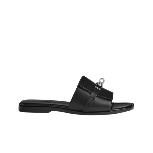 Hermes Giulia Sandal Calfskin & Palladium Noir