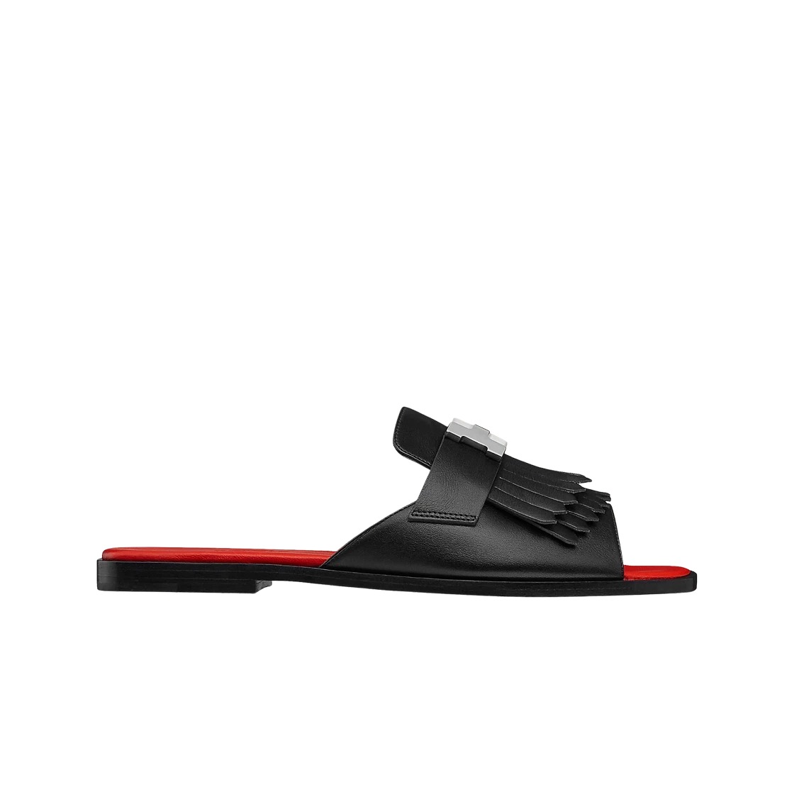 Hermes Auteuil Sandal Calfskin & Palladium Noir