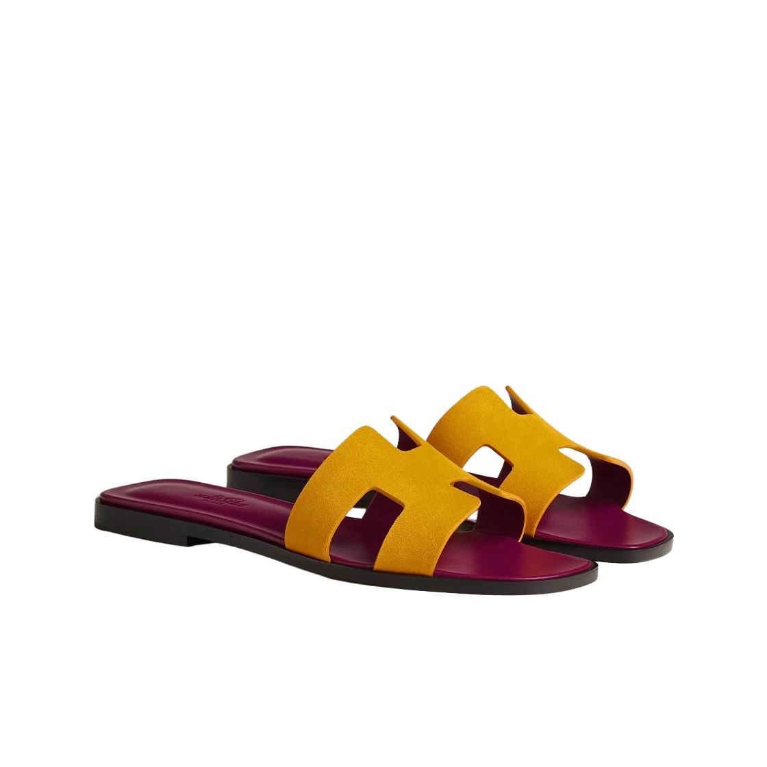 Hermes Oran Sandal Suede Goatskin & Jaune Topaze