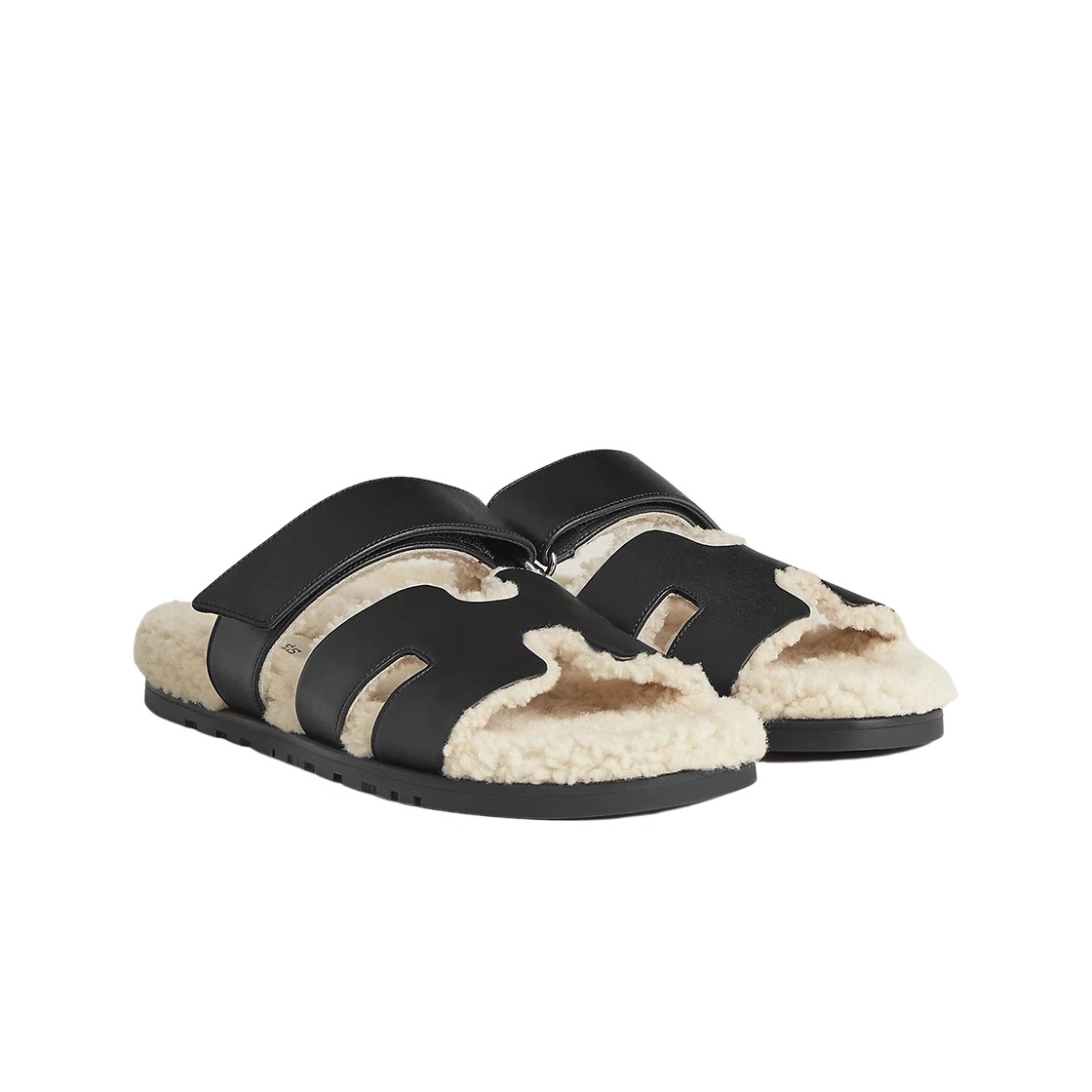 Hermes Chypre Sandal Calfskin Woolskin & Noir Ecru