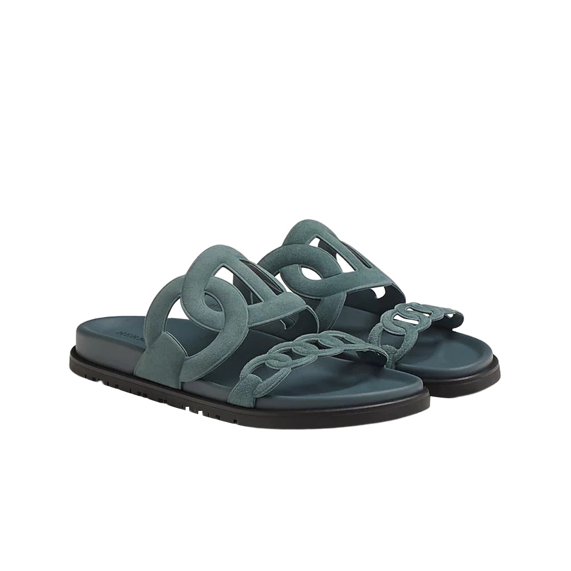 Hermes Extra Sandal Suede Goatskin & Bleu Pinede