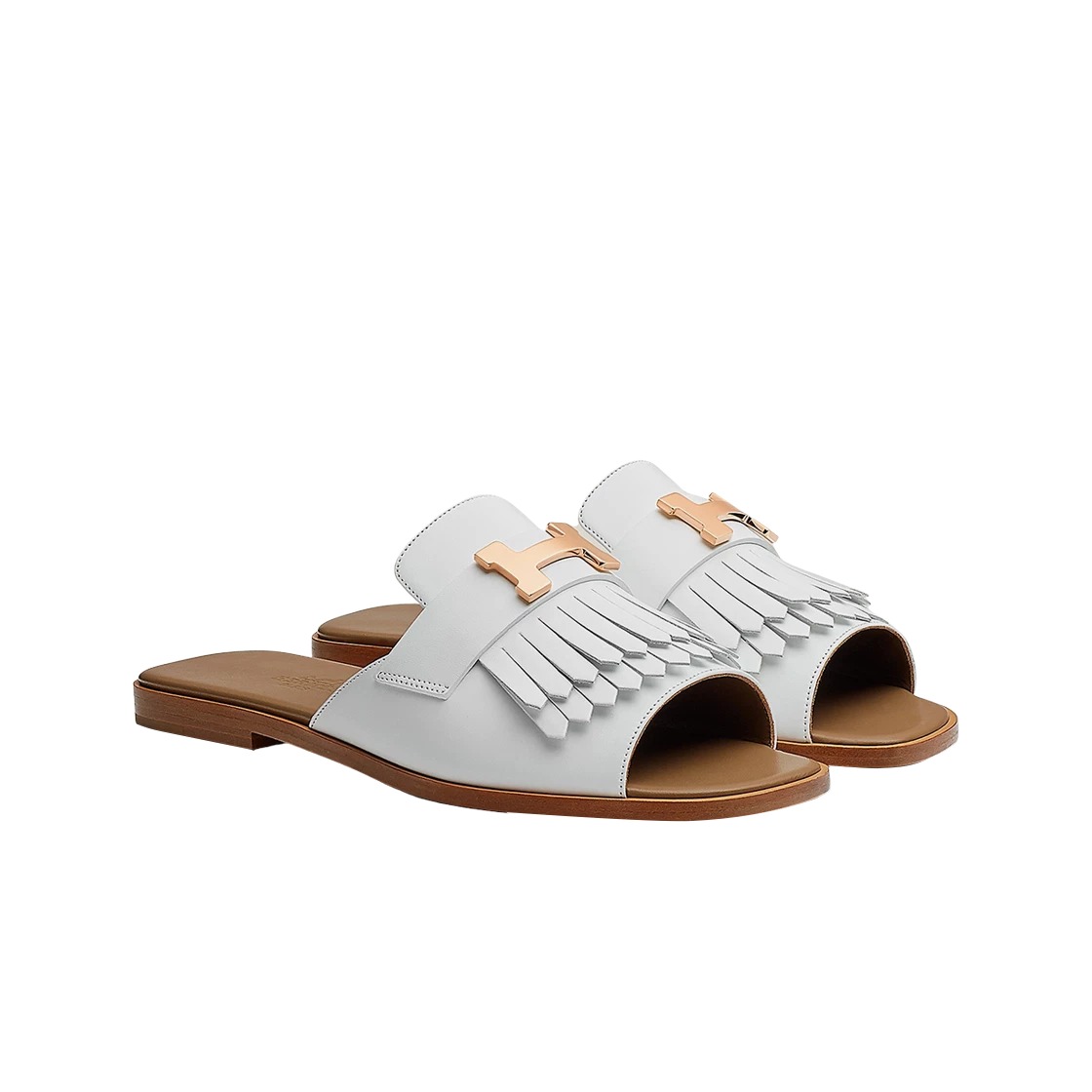 Hermes Auteuil Sandal Calfskin & Rose Gold Blanc