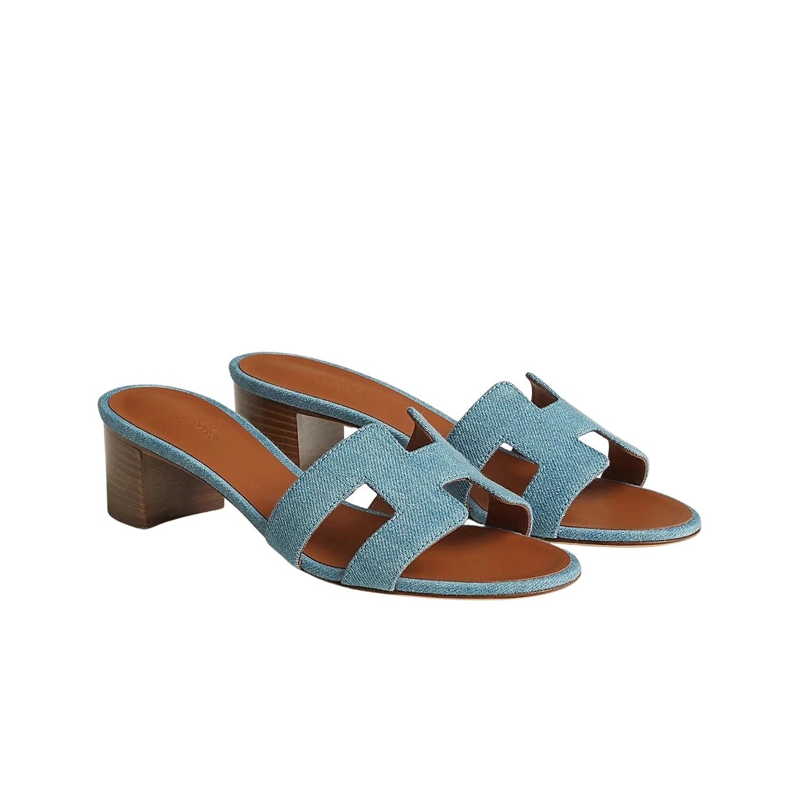 Hermes Oran sandals bleu clair denim and leather