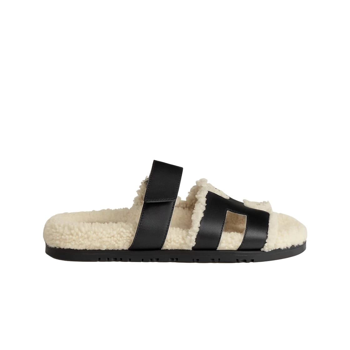 Hermes Chypre Sandal Calfskin Woolskin & Noir Ecru