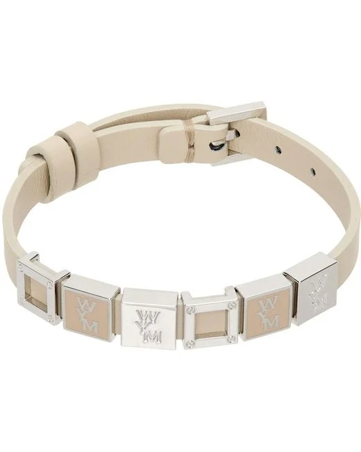 Beige leather logo bracelet