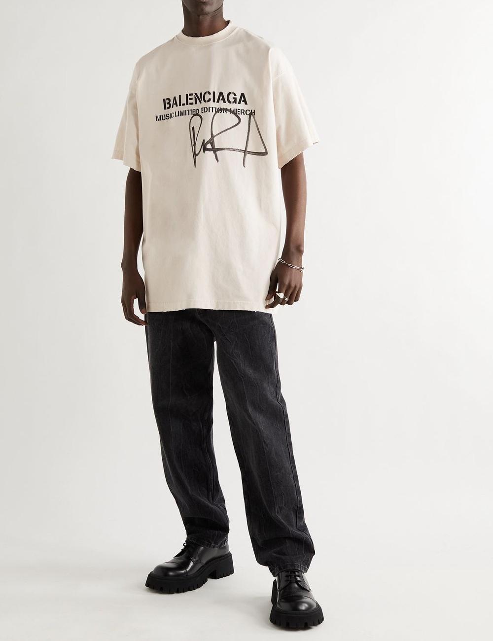 Fit Distressed Printed Cotton-Jersey T-Shirt - Neutrals