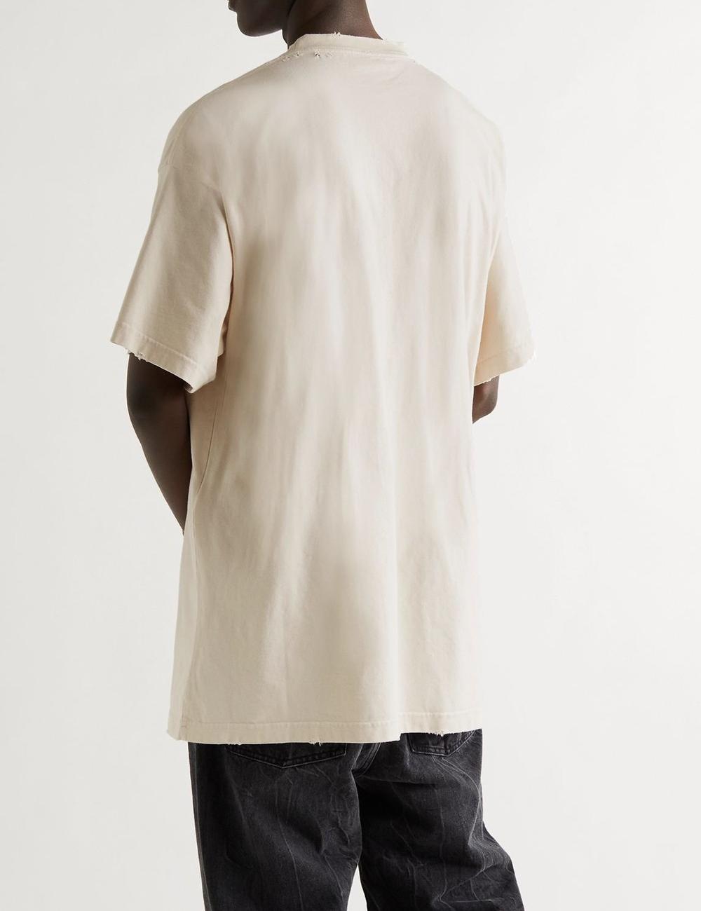 Fit Distressed Printed Cotton-Jersey T-Shirt - Neutrals