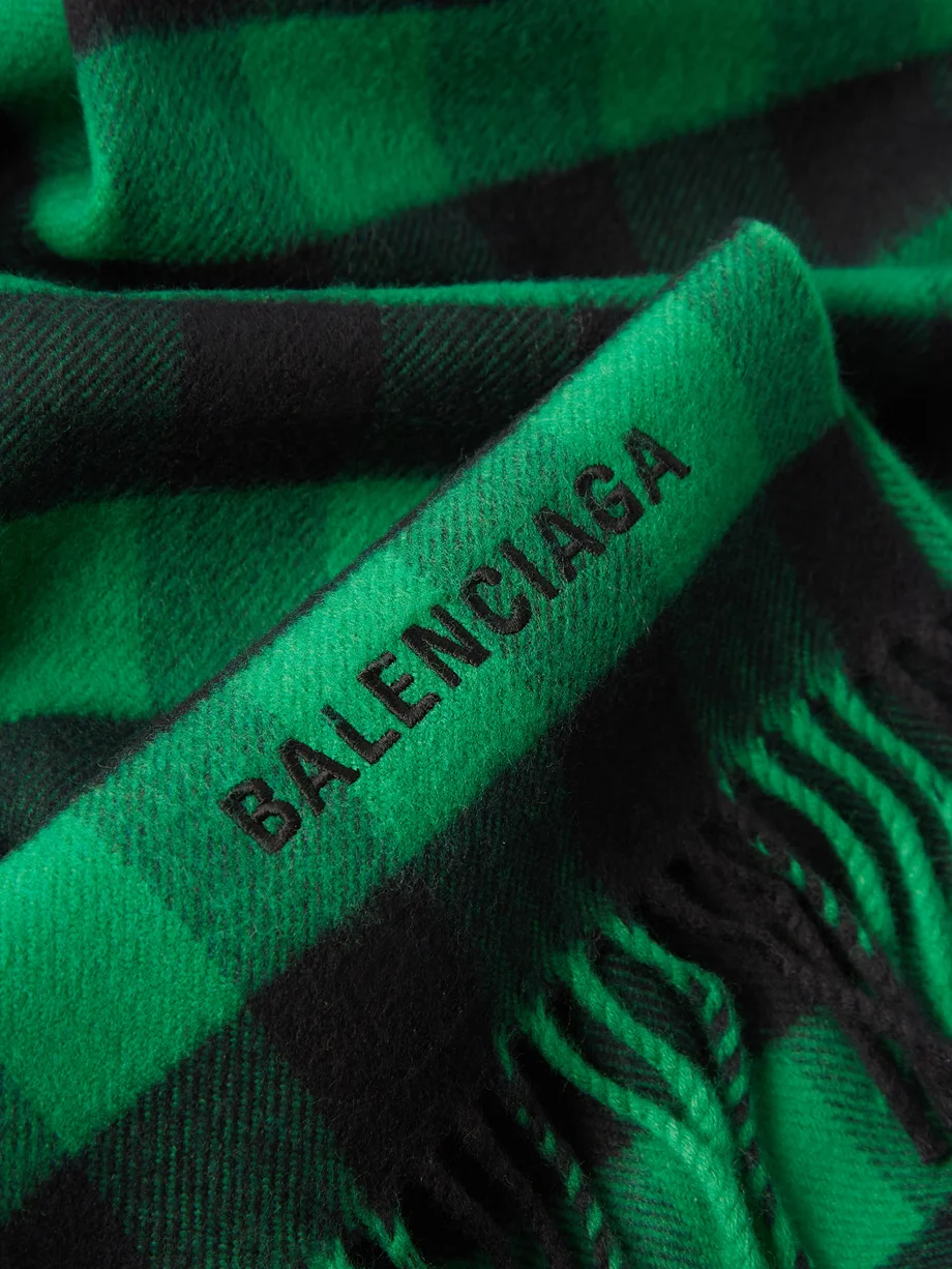 Logo Intarsia Check Cotton Scarf