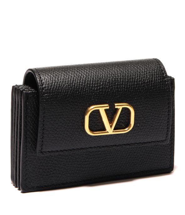 V logo card wallet Black