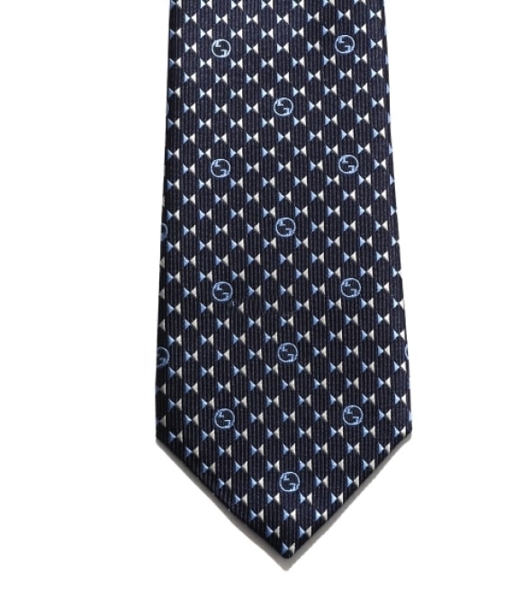 Round interlocking G silk tie navy