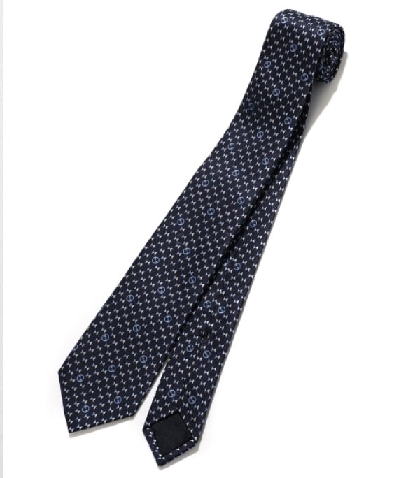 Round interlocking G silk tie navy