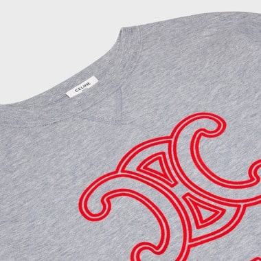 CELINE PARIS red logo grey cotton crew neck cropped tshirt XS For