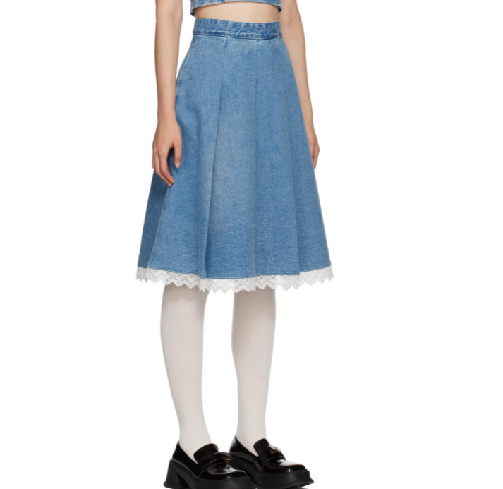 Exclusive Blue Pleated Denim Midi Skirt