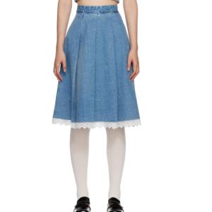 Exclusive Blue Pleated Denim Midi Skirt