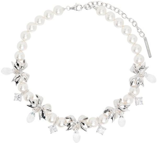 silver ribbon pearl necklace