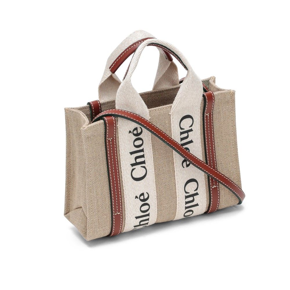 Woody mini canvas leather tote bag brown