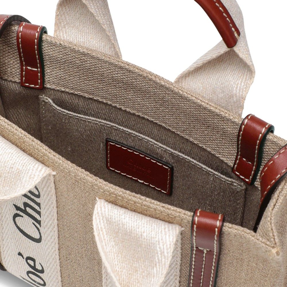 Woody mini canvas leather tote bag brown