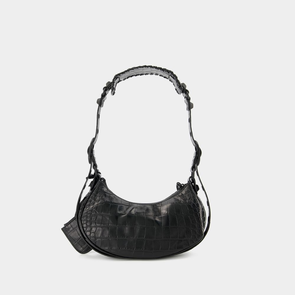 Le Cargol bag XS crocodile effect leather shoulder bag black