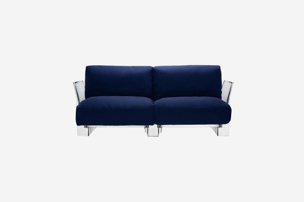 Kartell Pop Sofa 2Seater Transparent Base & Blue Cotton