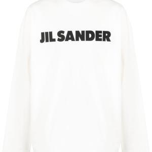 Jil Sander Logo Cotton Crewneck Long Sleeve T-Shirt Natural