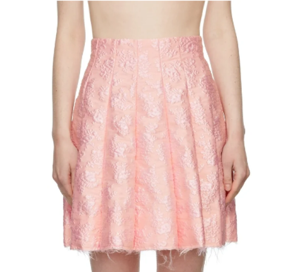 Pink Jacquard Pleated Mini Skirt