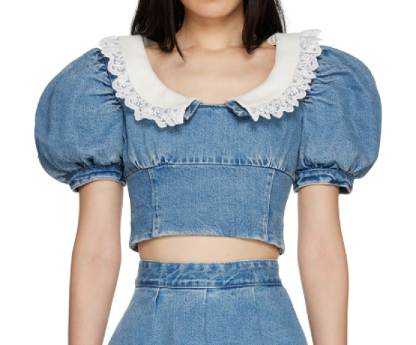 Exclusive Blue Cropped Denim Blouse